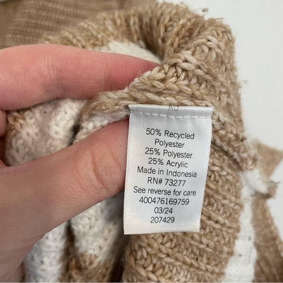 SONOMA Plus Size Quarter Zip Tunic Sweater Tan Brown White Striped 1/4 Zip Fall - Picture 11 of 15